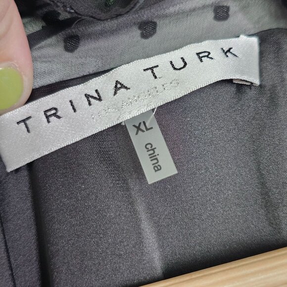Trina Turk XL Black Rainbow Clip Dot Polkadot Tunic Top Sheer‎ Slit Bell Sleeve - Picture 11 of 15